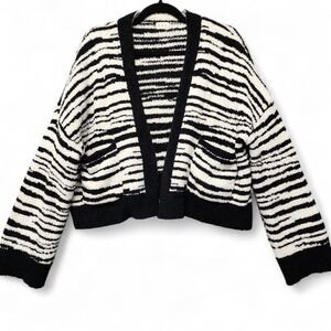 POL Cardigan Sweater Womens XL Zebra Striped Lightweight Slouchy Boxy Preppy